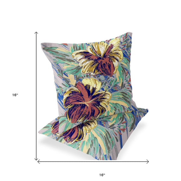 Homeroots Set Of Two 16" X 16" Green And Yellow Blown Seam Floral Indoor Outdoor Throw Pillow  Polyester 535541