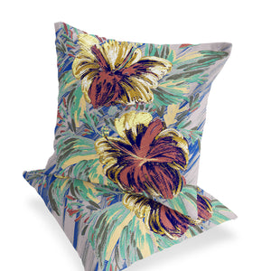 Homeroots Set Of Two 16" X 16" Green And Yellow Blown Seam Floral Indoor Outdoor Throw Pillow  Polyester 535541