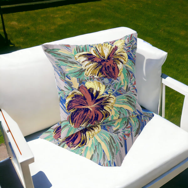 Homeroots Set Of Two 16" X 16" Green And Yellow Blown Seam Floral Indoor Outdoor Throw Pillow  Polyester 535541