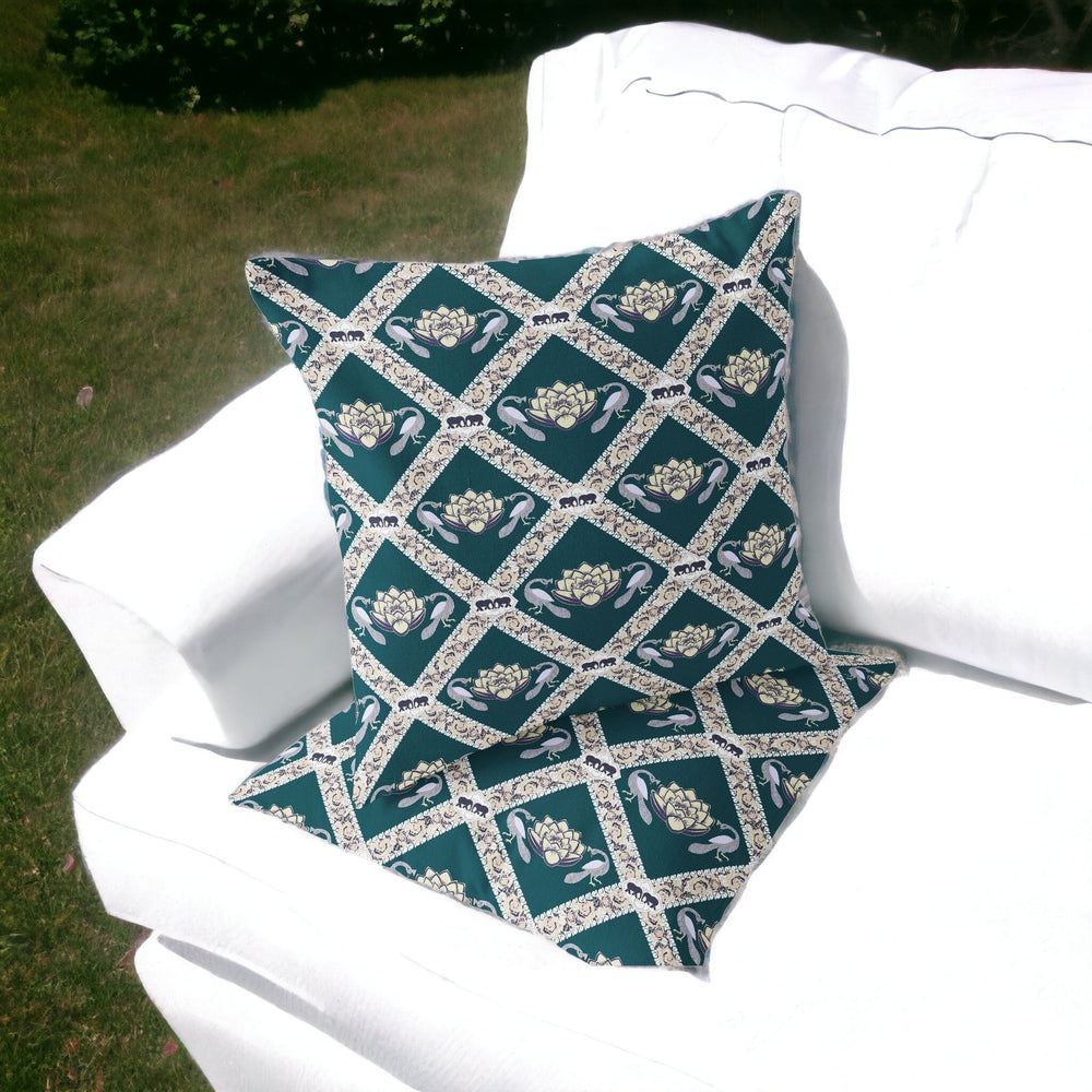 Homeroots Set Of Two 16" X 16" Green And Yellow Peacock Blown Seam Floral Indoor Outdoor Throw Pillow  Polyester 535544