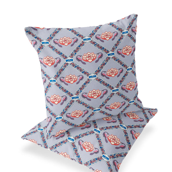 Homeroots Set Of Two 16" X 16" Blue And Gray Peacock Blown Seam Floral Indoor Outdoor Throw Pillow  Polyester 535546