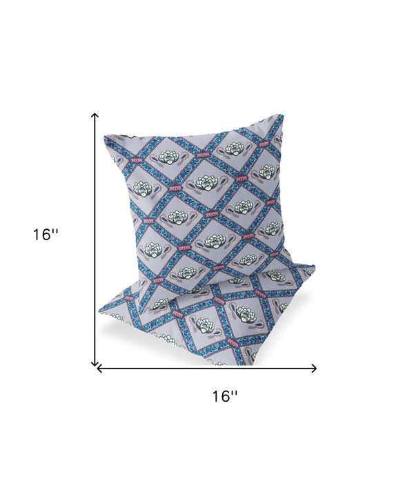 Homeroots Set Of Two 16" X 16" Blue And Gray Peacock Blown Seam Floral Indoor Outdoor Throw Pillow  Polyester 535547