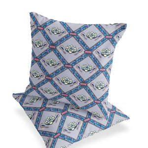 Homeroots Set Of Two 16" X 16" Blue And Gray Peacock Blown Seam Floral Indoor Outdoor Throw Pillow  Polyester 535547