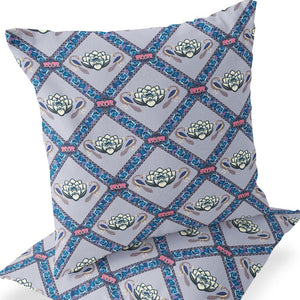 Homeroots Set Of Two 16" X 16" Blue And Gray Peacock Blown Seam Floral Indoor Outdoor Throw Pillow  Polyester 535547