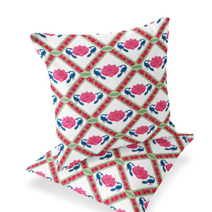 Homeroots Set Of Two 16" X 16" Pink And White Peacock Blown Seam Floral Indoor Outdoor Throw Pillow  Polyester 535549