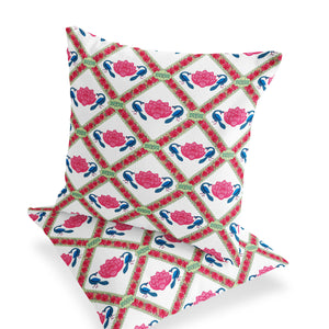 Homeroots Set Of Two 16" X 16" Pink And White Peacock Blown Seam Floral Indoor Outdoor Throw Pillow  Polyester 535549