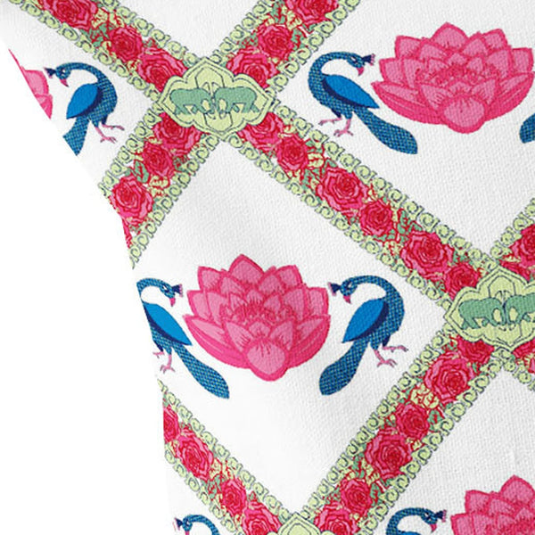 Homeroots Set Of Two 16" X 16" Pink And White Peacock Blown Seam Floral Indoor Outdoor Throw Pillow  Polyester 535549