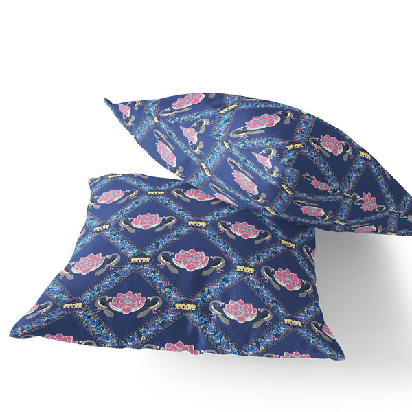Homeroots Set Of Two 16" X 16" Blue And Purple Peacock Blown Seam Floral Indoor Outdoor Throw Pillow  Polyester 535550