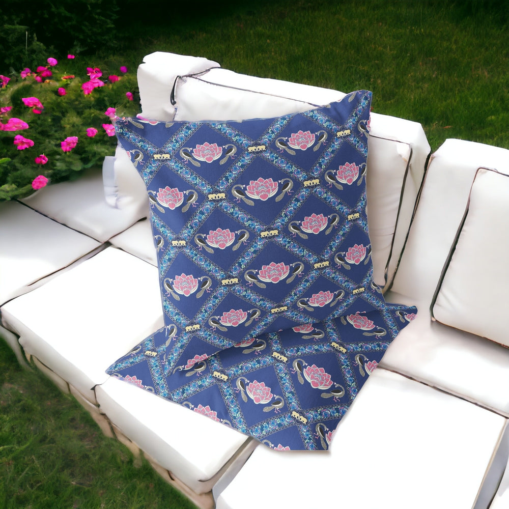 Homeroots Set Of Two 16" X 16" Blue And Purple Peacock Blown Seam Floral Indoor Outdoor Throw Pillow  Polyester 535550