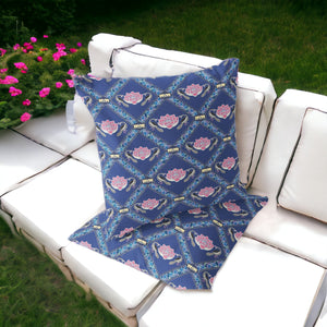 Homeroots Set Of Two 16" X 16" Blue And Purple Peacock Blown Seam Floral Indoor Outdoor Throw Pillow  Polyester 535550