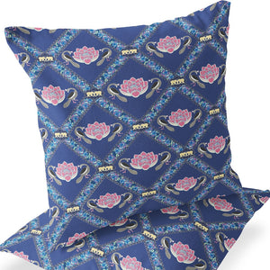 Homeroots Set Of Two 16" X 16" Blue And Purple Peacock Blown Seam Floral Indoor Outdoor Throw Pillow  Polyester 535550