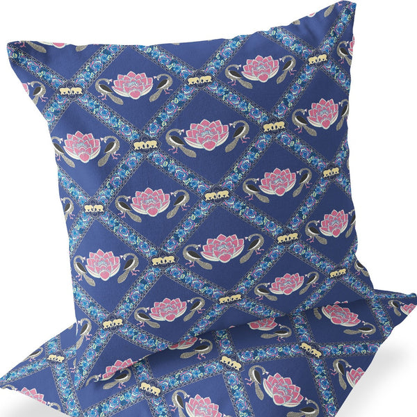 Homeroots Set Of Two 16" X 16" Blue And Purple Peacock Blown Seam Floral Indoor Outdoor Throw Pillow  Polyester 535550