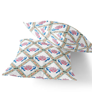 Homeroots Set Of Two 16" X 16" Blue And White Peacock Blown Seam Floral Indoor Outdoor Throw Pillow  Polyester 535551