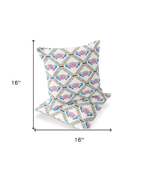 Homeroots Set Of Two 16" X 16" Blue And White Peacock Blown Seam Floral Indoor Outdoor Throw Pillow  Polyester 535551