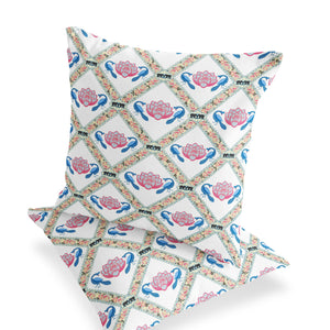 Homeroots Set Of Two 16" X 16" Blue And White Peacock Blown Seam Floral Indoor Outdoor Throw Pillow  Polyester 535551