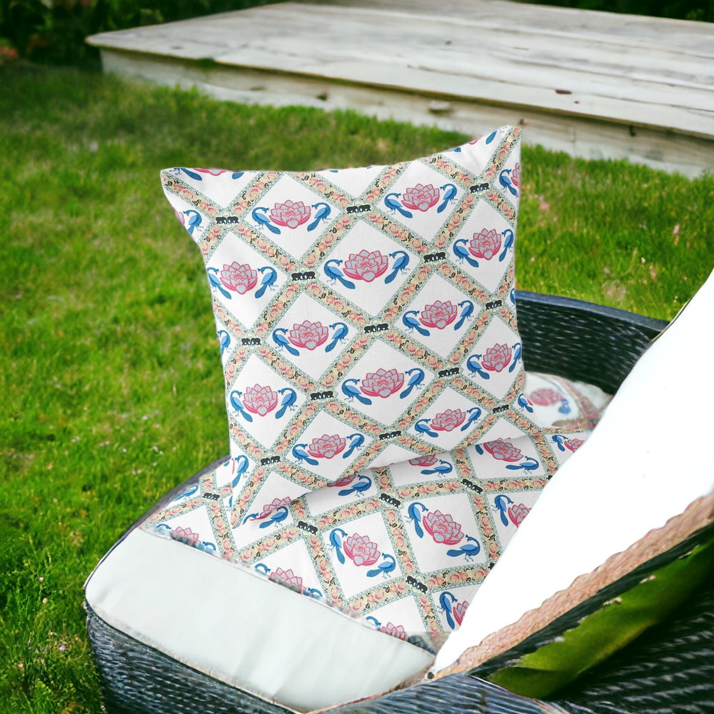 Homeroots Set Of Two 16" X 16" Blue And White Peacock Blown Seam Floral Indoor Outdoor Throw Pillow  Polyester 535551