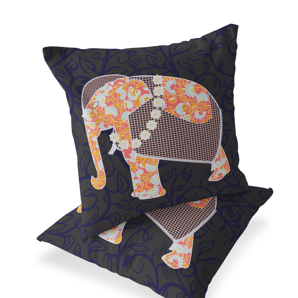Homeroots Set Of Two 16" X 16" Blue And Green Elephant Blown Seam Floral Indoor Outdoor Throw Pillow  Polyester 535552