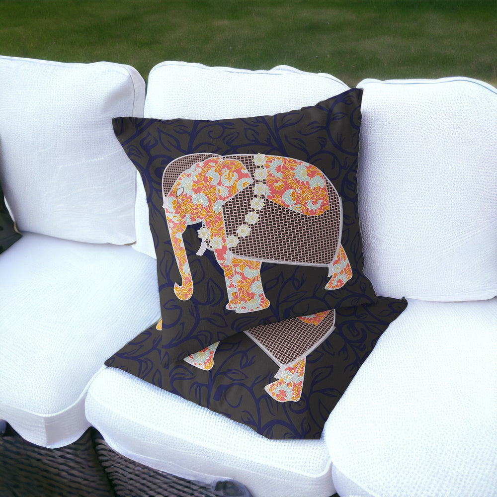 Homeroots Set Of Two 16" X 16" Blue And Green Elephant Blown Seam Floral Indoor Outdoor Throw Pillow  Polyester 535552