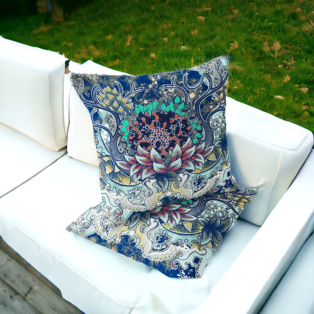 Homeroots Set Of Two 16" X 16" Blue And Yellow Blown Seam Floral Indoor Outdoor Throw Pillow  Polyester 535553