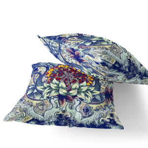Homeroots Set Of Two 16" X 16" Blue And Yellow Blown Seam Floral Indoor Outdoor Throw Pillow  Polyester 535554