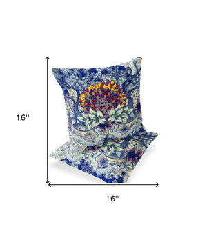 Homeroots Set Of Two 16" X 16" Blue And Yellow Blown Seam Floral Indoor Outdoor Throw Pillow  Polyester 535554