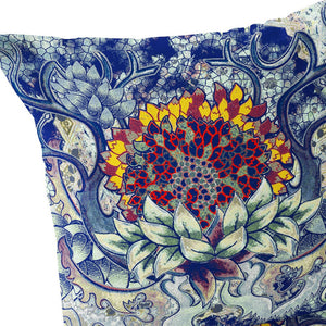 Homeroots Set Of Two 16" X 16" Blue And Yellow Blown Seam Floral Indoor Outdoor Throw Pillow  Polyester 535554