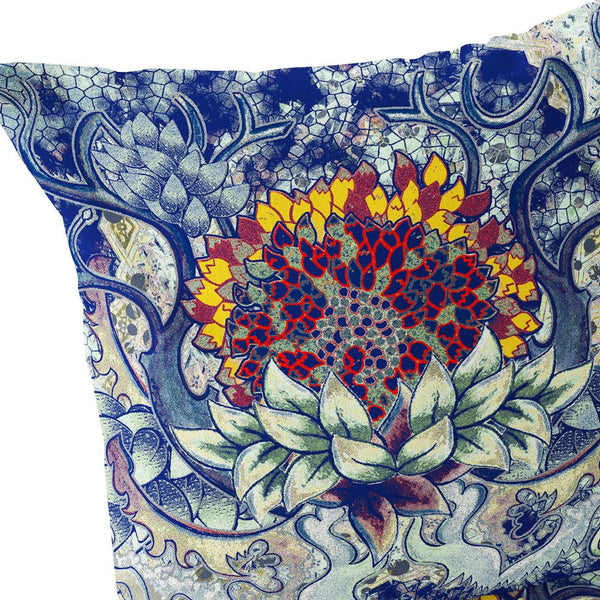 Homeroots Set Of Two 16" X 16" Blue And Yellow Blown Seam Floral Indoor Outdoor Throw Pillow  Polyester 535554