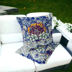 Homeroots Set Of Two 16" X 16" Blue And Yellow Blown Seam Floral Indoor Outdoor Throw Pillow  Polyester 535554