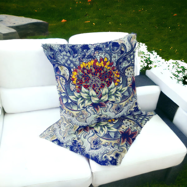 Homeroots Set Of Two 16" X 16" Blue And Yellow Blown Seam Floral Indoor Outdoor Throw Pillow  Polyester 535554