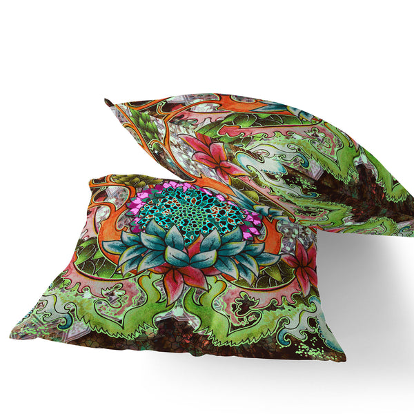 Homeroots Set Of Two 16" X 16" Green And Pink Blown Seam Floral Indoor Outdoor Throw Pillow  Polyester 535558
