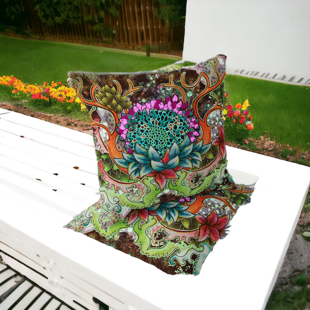 Homeroots Set Of Two 16" X 16" Green And Pink Blown Seam Floral Indoor Outdoor Throw Pillow  Polyester 535558