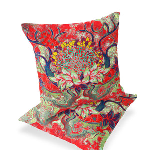 Homeroots Set Of Two 16" X 16" Green And Red Blown Seam Floral Indoor Outdoor Throw Pillow  Polyester 535559