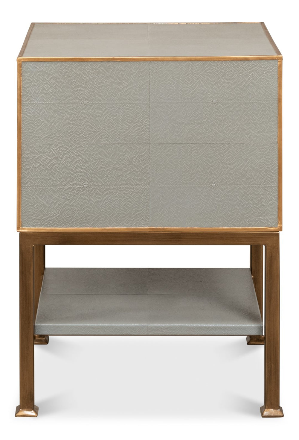 Sarreid Gillian Two Drawer Nightstand In Storm Grey With Gold Leather Trim And Elegant Brass Knobs Grey  53556-2