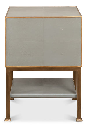 Sarreid Gillian Two Drawer Nightstand In Storm Grey With Gold Leather Trim And Elegant Brass Knobs Grey  53556-2