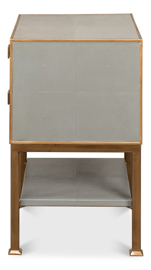 Sarreid Gillian Two Drawer Nightstand In Storm Grey With Gold Leather Trim And Elegant Brass Knobs Grey  53556-2