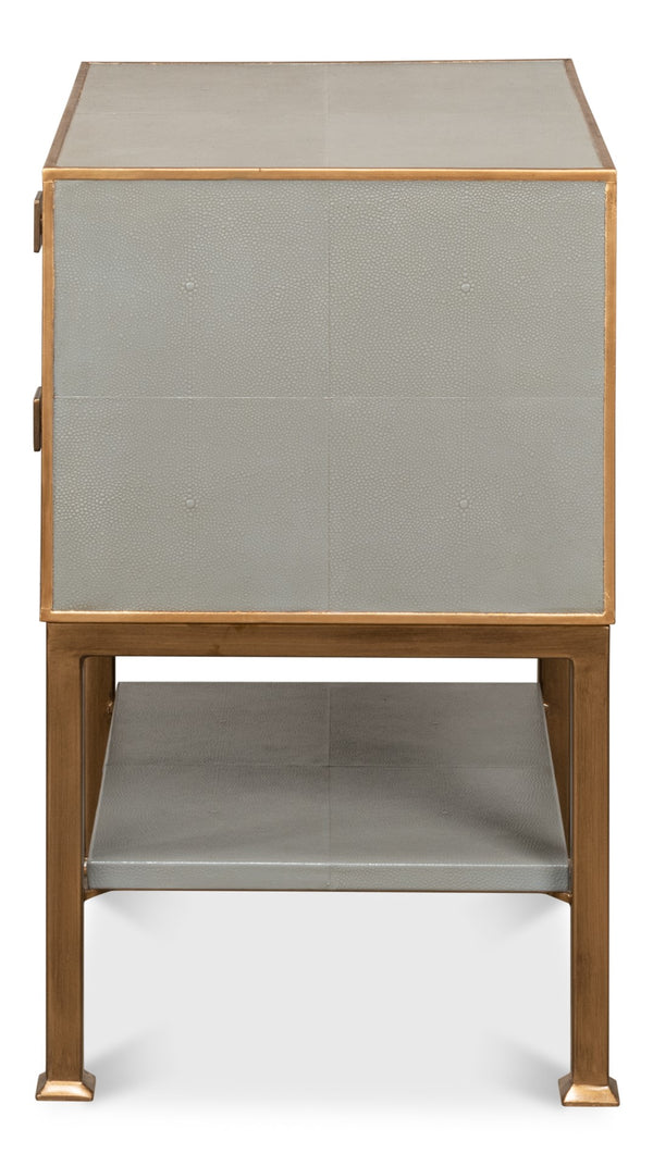 Sarreid Gillian Two Drawer Nightstand In Storm Grey With Gold Leather Trim And Elegant Brass Knobs Grey  53556-2
