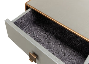 Sarreid Gillian Two Drawer Nightstand In Storm Grey With Gold Leather Trim And Elegant Brass Knobs Grey  53556-2