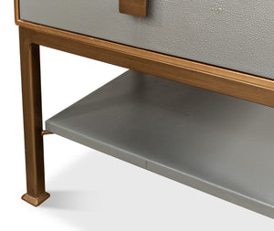 Sarreid Gillian Two Drawer Nightstand In Storm Grey With Gold Leather Trim And Elegant Brass Knobs Grey  53556-2