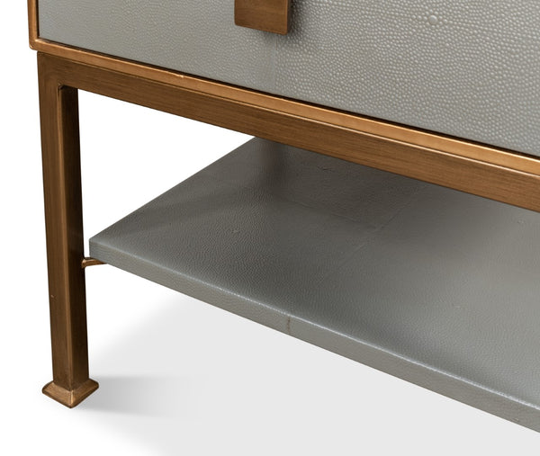 Sarreid Gillian Two Drawer Nightstand In Storm Grey With Gold Leather Trim And Elegant Brass Knobs Grey  53556-2