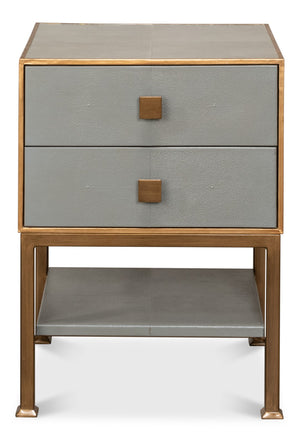 Sarreid Gillian Two Drawer Nightstand In Storm Grey With Gold Leather Trim And Elegant Brass Knobs Grey  53556-2