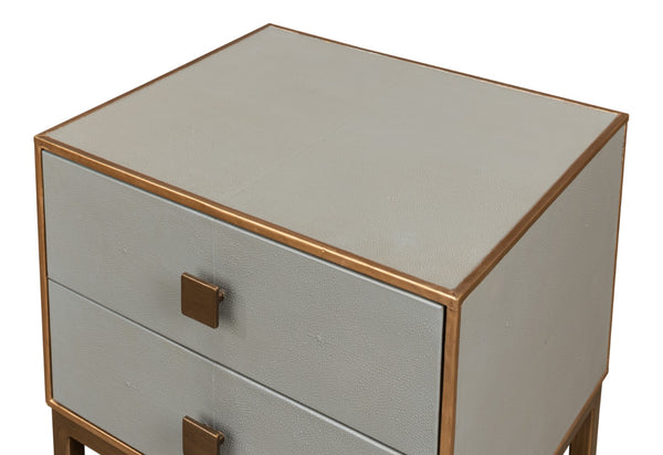 Sarreid Gillian Two Drawer Nightstand In Storm Grey With Gold Leather Trim And Elegant Brass Knobs Grey  53556-2