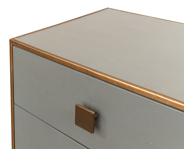 Sarreid Gillian Two Drawer Nightstand In Storm Grey With Gold Leather Trim And Elegant Brass Knobs Grey  53556-2