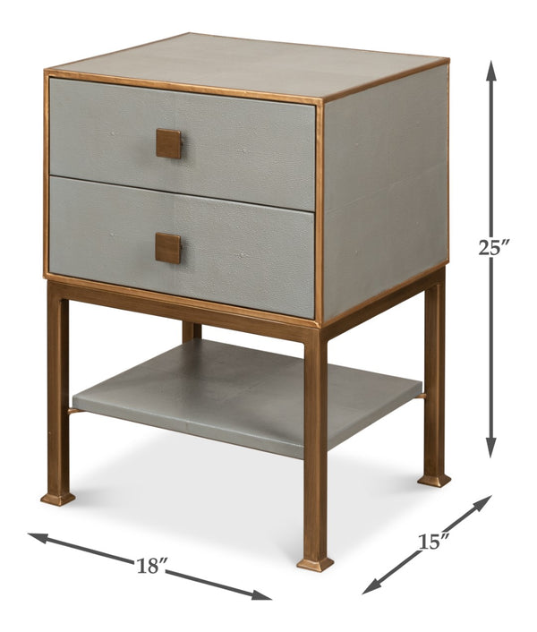 Sarreid Gillian Two Drawer Nightstand In Storm Grey With Gold Leather Trim And Elegant Brass Knobs Grey  53556-2