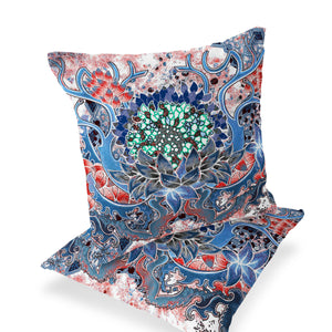 Homeroots Set Of Two 16" X 16" Blue And Pink Blown Seam Floral Indoor Outdoor Throw Pillow  Polyester 535560