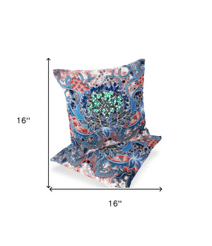 Homeroots Set Of Two 16" X 16" Blue And Pink Blown Seam Floral Indoor Outdoor Throw Pillow  Polyester 535560