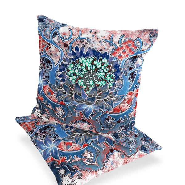 Homeroots Set Of Two 16" X 16" Blue And Pink Blown Seam Floral Indoor Outdoor Throw Pillow  Polyester 535560