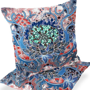 Homeroots Set Of Two 16" X 16" Blue And Pink Blown Seam Floral Indoor Outdoor Throw Pillow  Polyester 535560