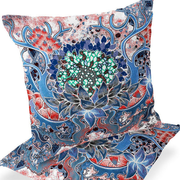 Homeroots Set Of Two 16" X 16" Blue And Pink Blown Seam Floral Indoor Outdoor Throw Pillow  Polyester 535560