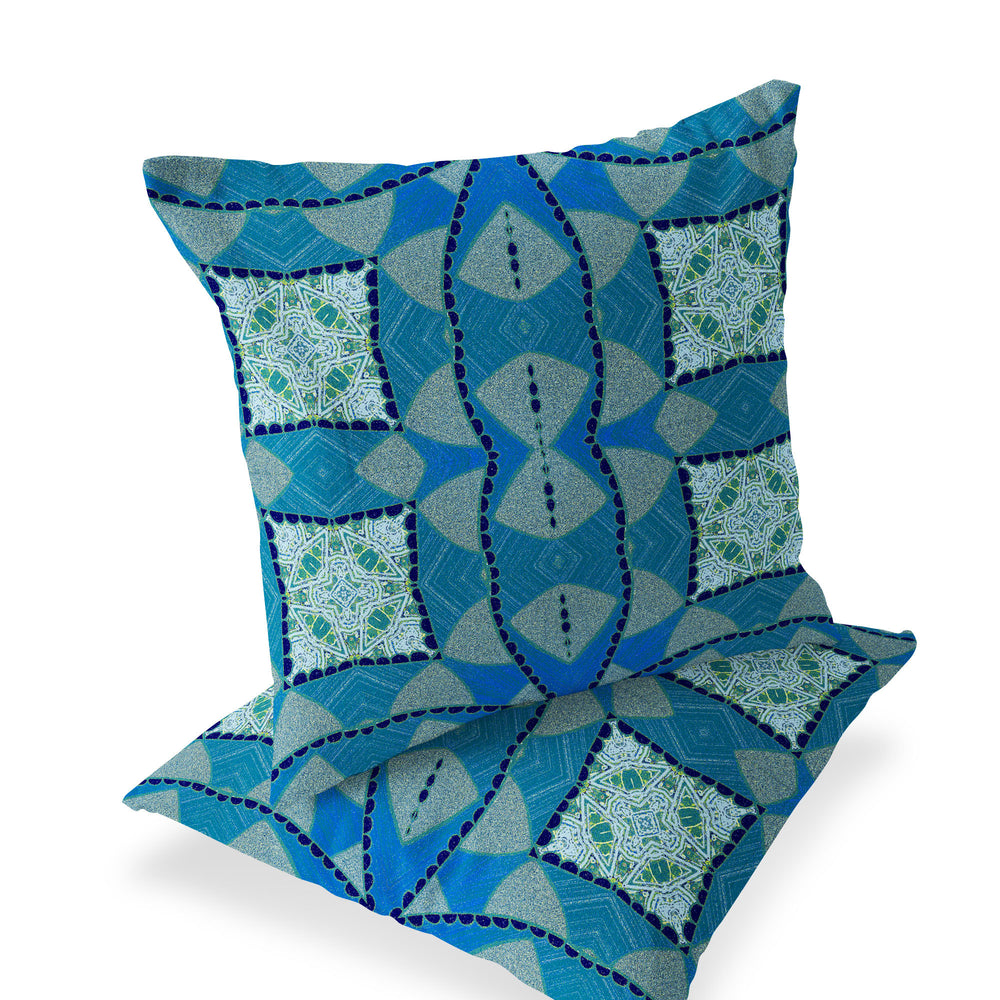 Homeroots Set Of Two 16" X 16" Blue And Green Blown Seam Eclectic Indoor Outdoor Throw Pillow  Polyester 535561