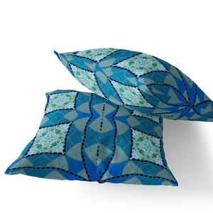 Homeroots Set Of Two 16" X 16" Blue And Green Blown Seam Eclectic Indoor Outdoor Throw Pillow  Polyester 535561